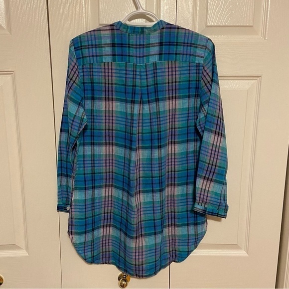 L.L.Bean 100% Linen Premium Washable Linen Long Tunic Top Plaid Small - Picture 10 of 11